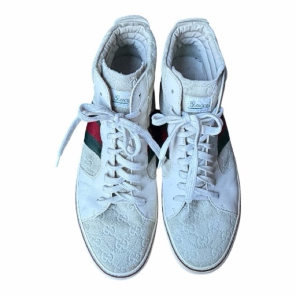 Gucci White High-Tops with Green and Red Stripes main image 5